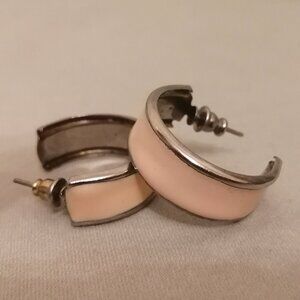 Vintage Hoop Earrings, Peach Enamel